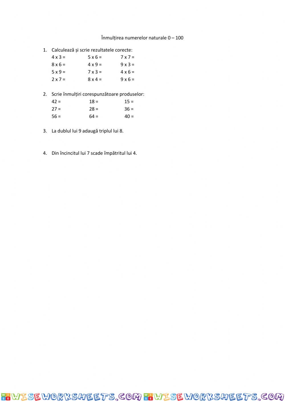 Inmultirea numerelor naturale 0-100