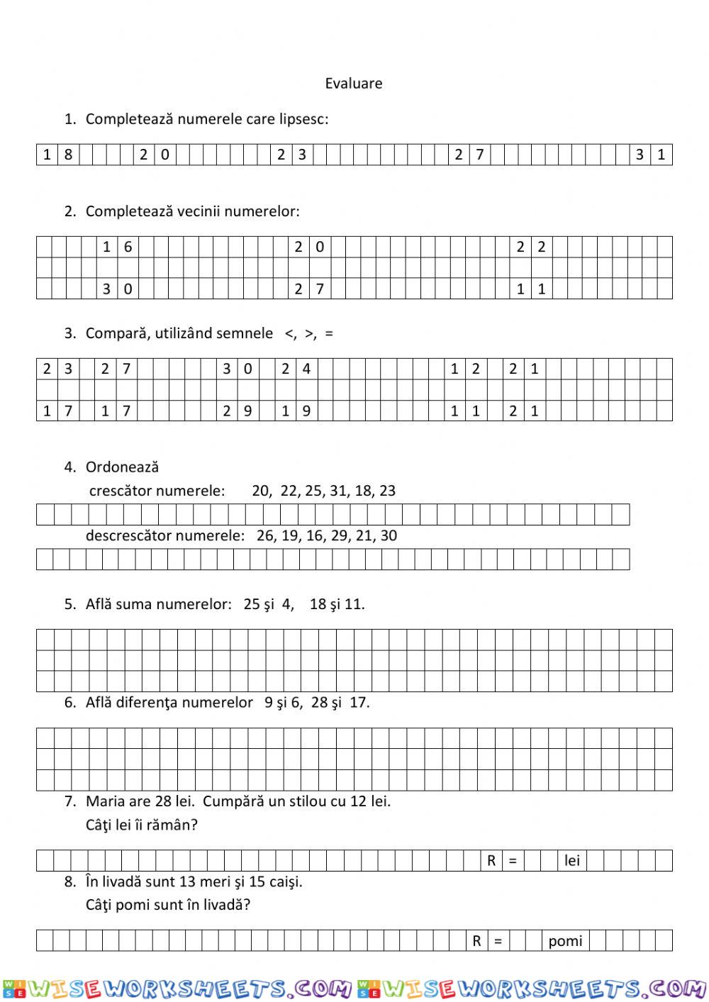 Adunarea si scaderea nr. 0-31