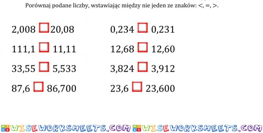 Porównywanie liczb dziesiętnych