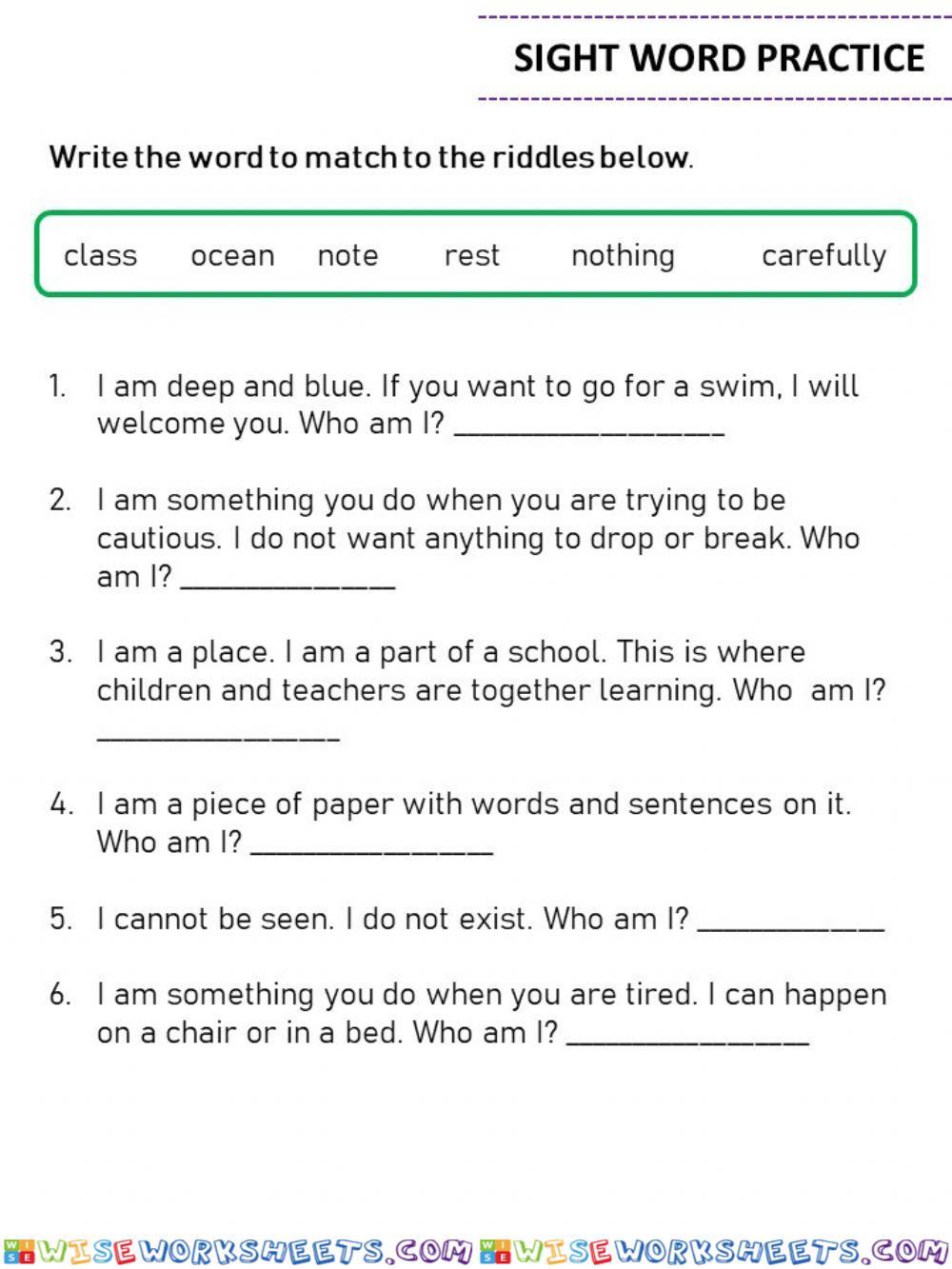 Sight Word Practice