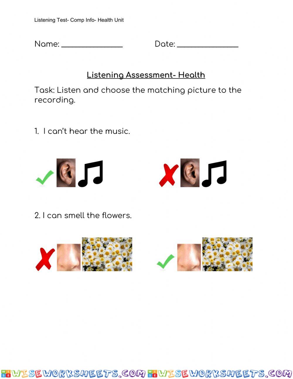 Literacy-Listening Test- 5 Senses.