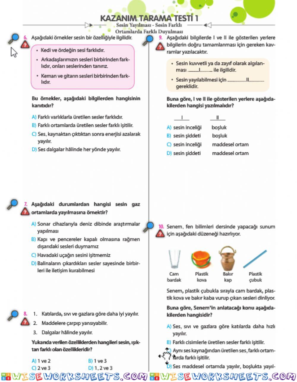 Işiğin yayilmasi kazanim testi̇ 2