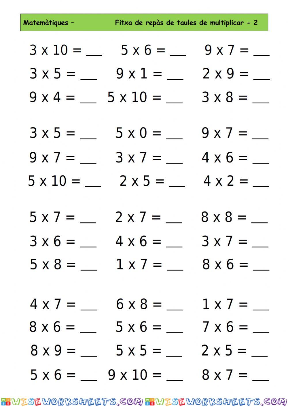 Repàs taules de multiplicar - 2