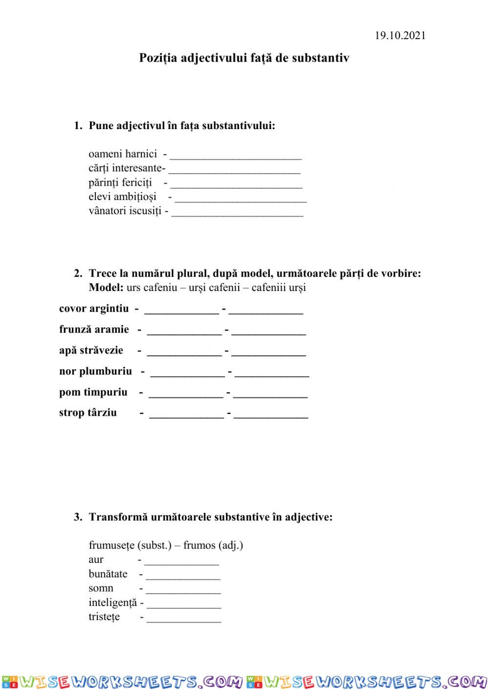 Poziția adjectivului față de substantiv