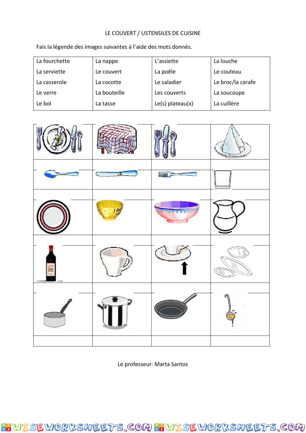 Couverts et ustensiles de cuisine