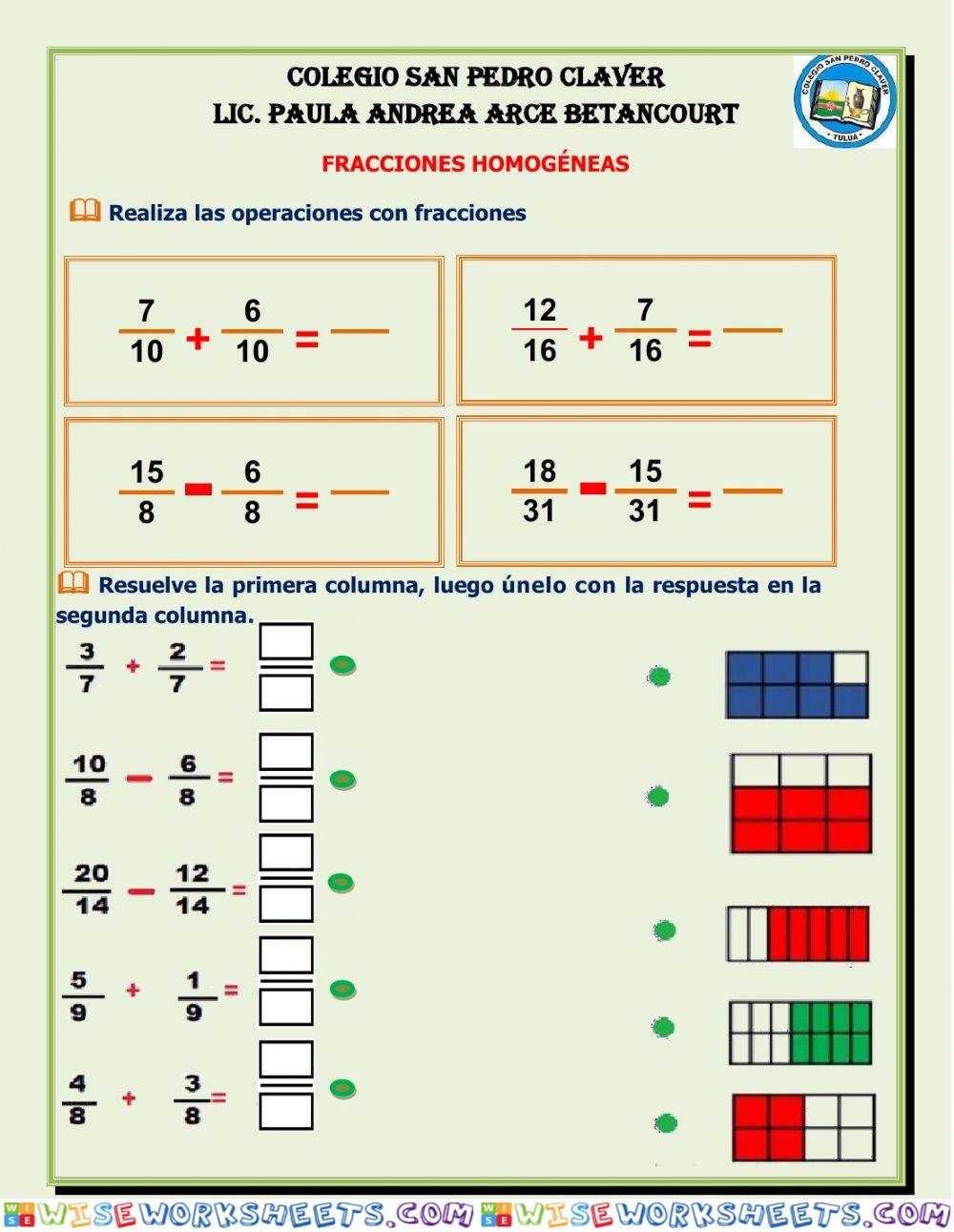 Suma y resta de fracciones homogéneas