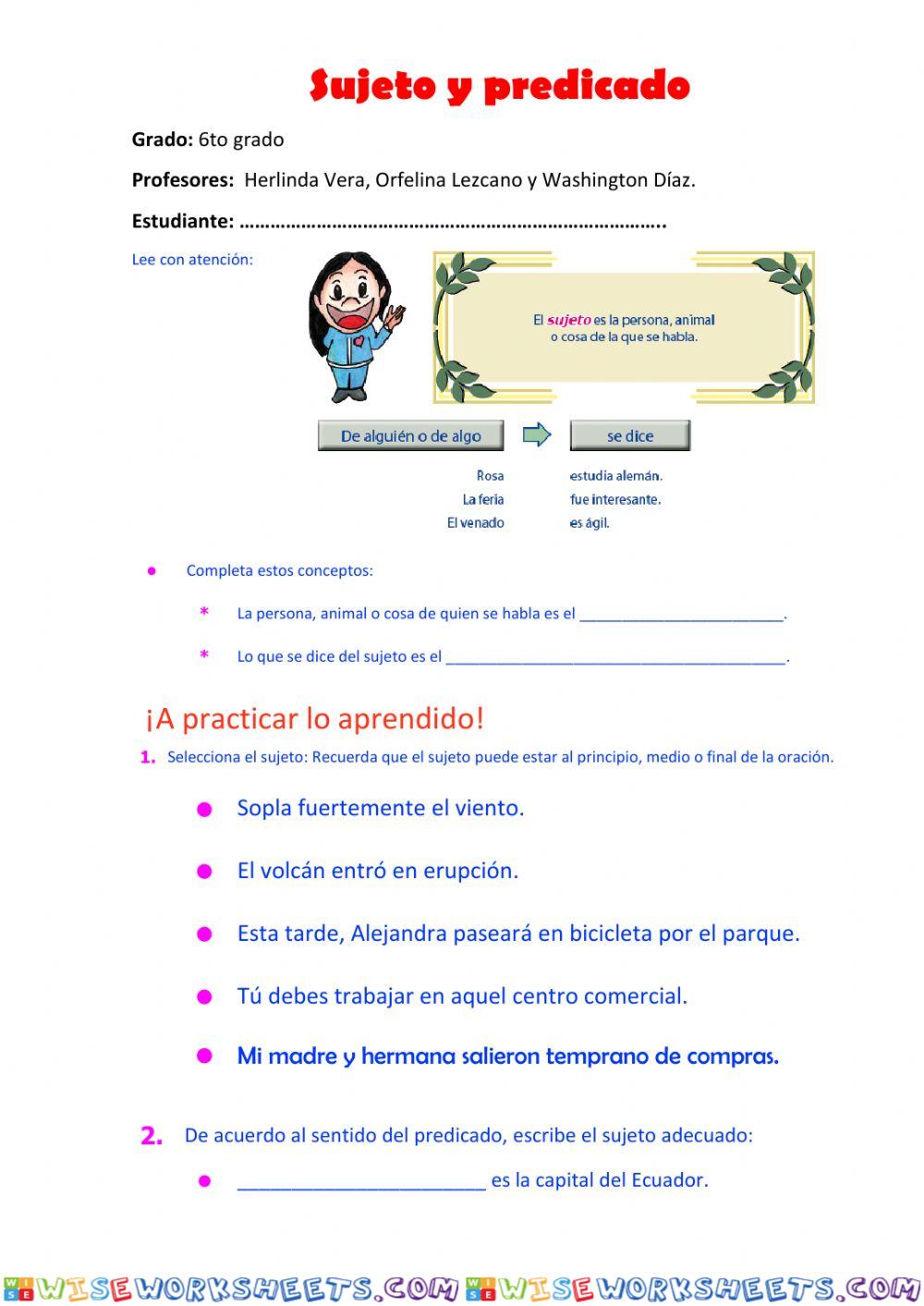 Evaluación Sujeto Y Predicado 3er Grado Worksheet Online Wiseworksheets