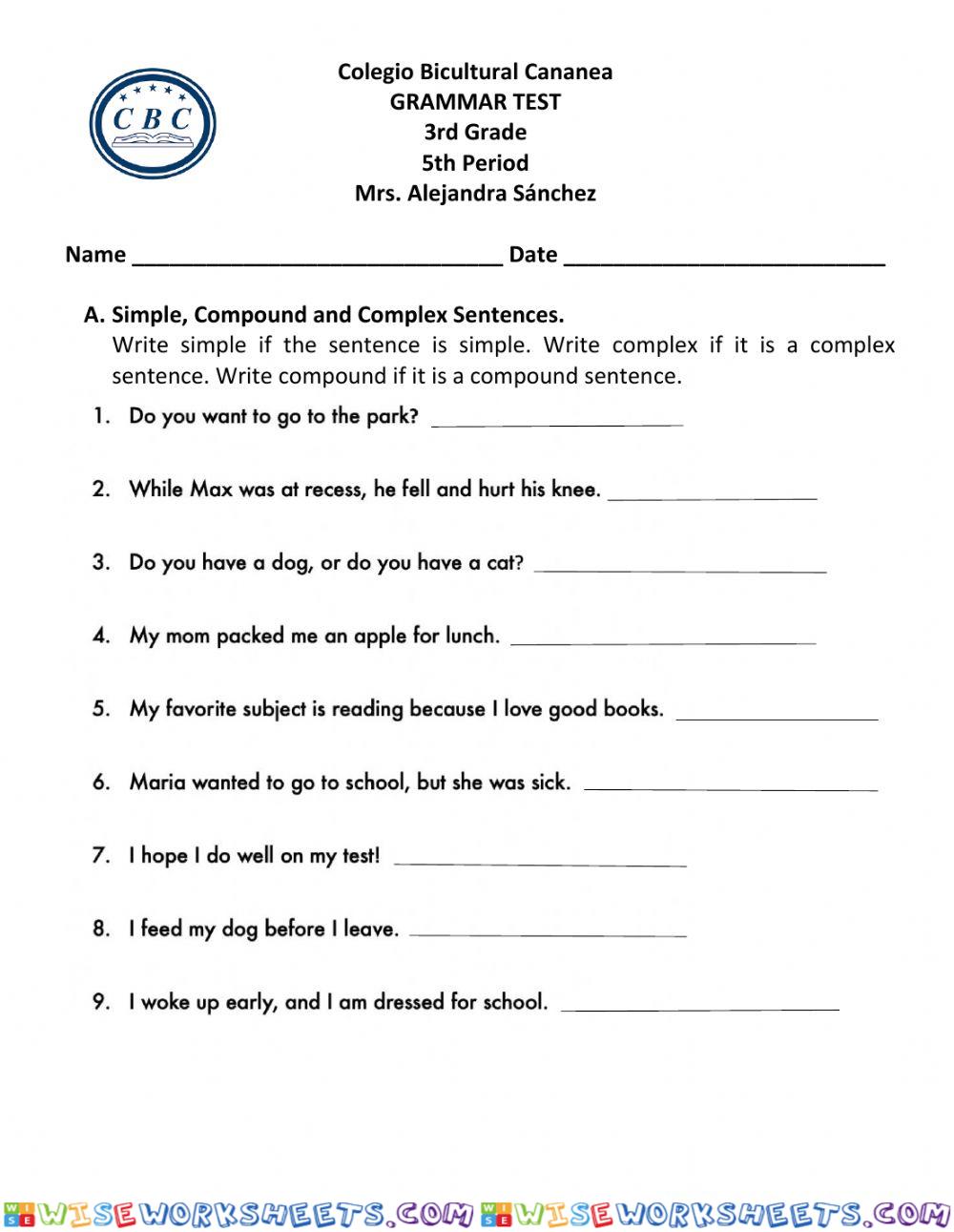 Grammar Test 5th Period