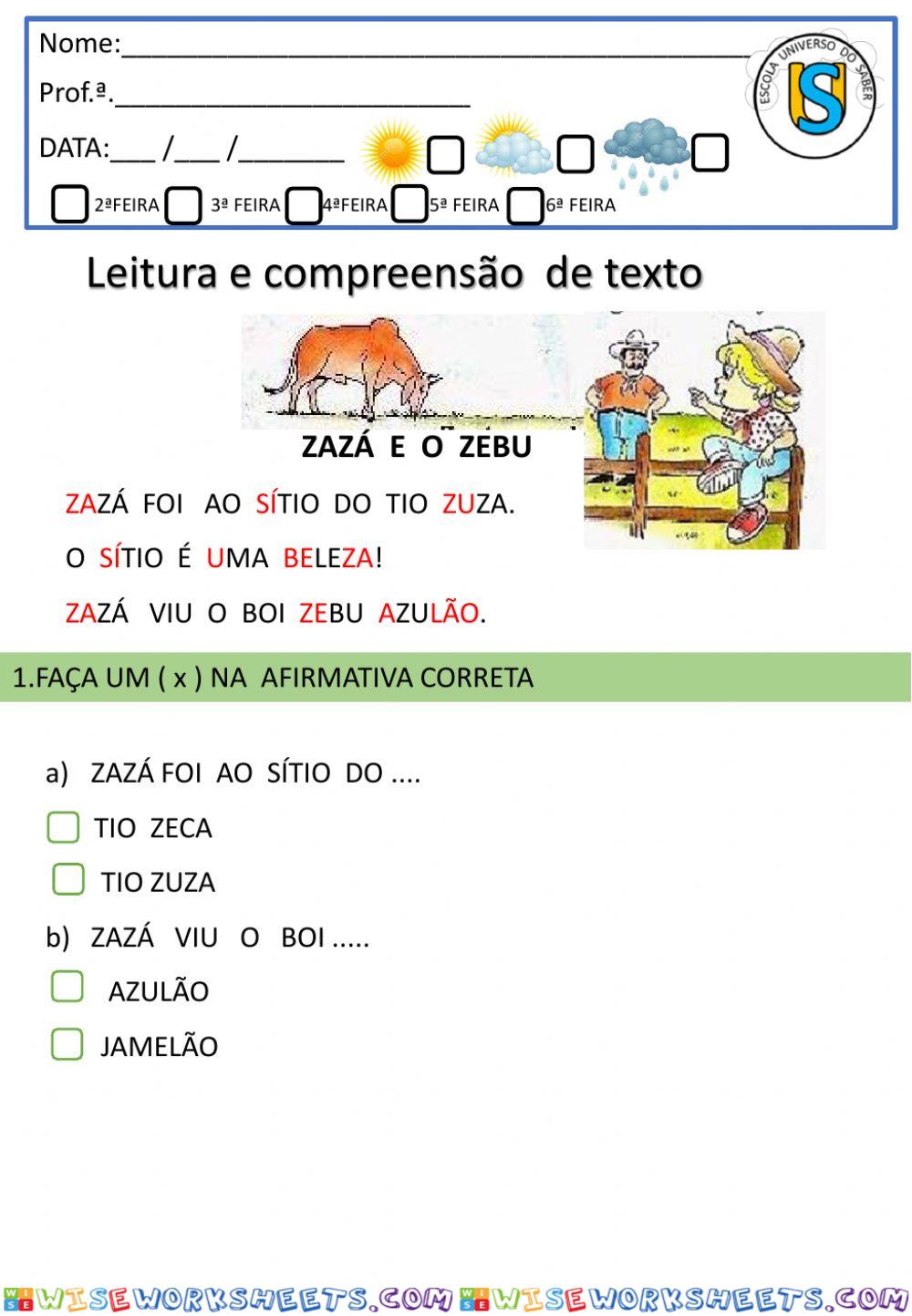 Leitura  e compreensão de texto-o boi azulão