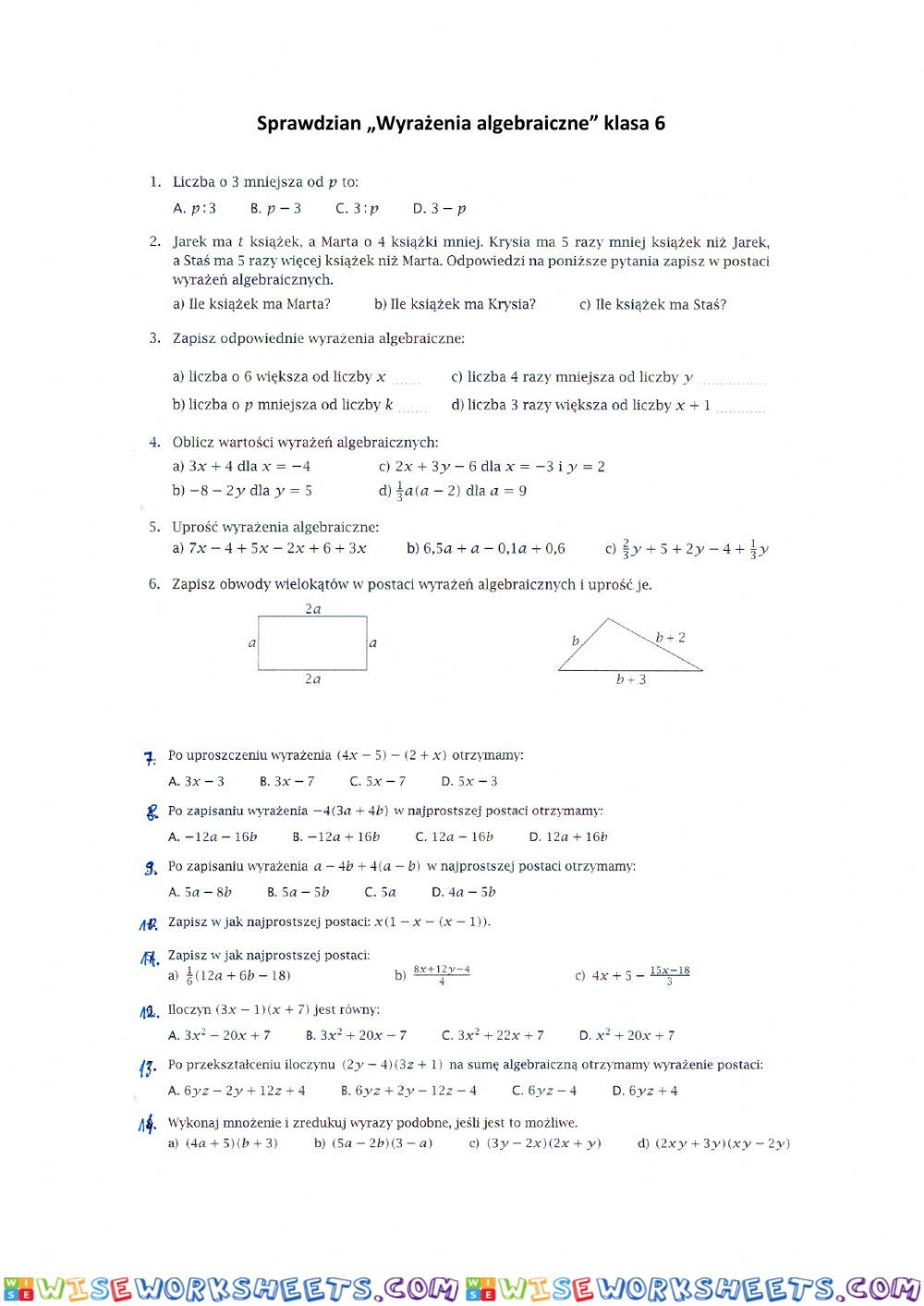 Wyrażenia algebraiczne