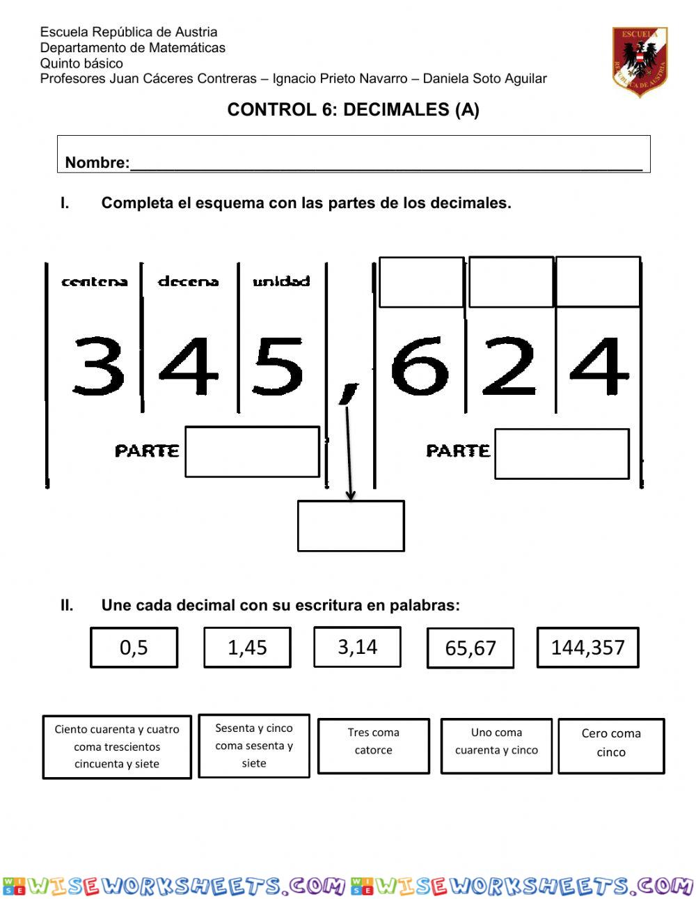 Evaluacion decimales 5° (A)