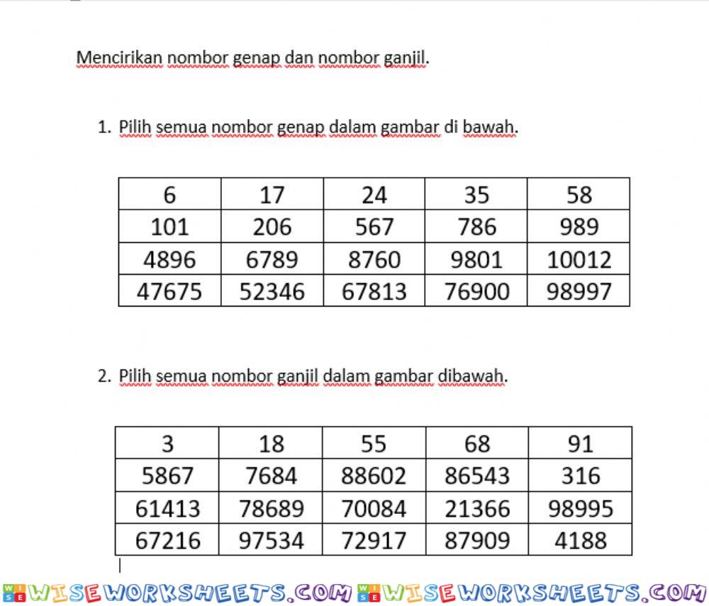Mencirikan nombor genap dan ganjil tahun 4