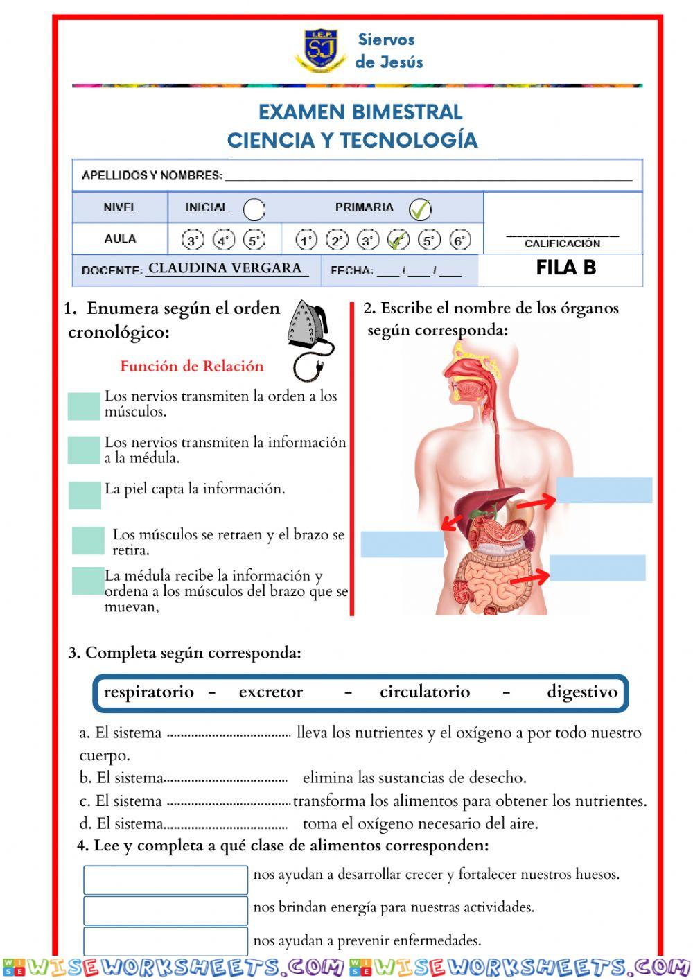 Examen bimestral ciencia i