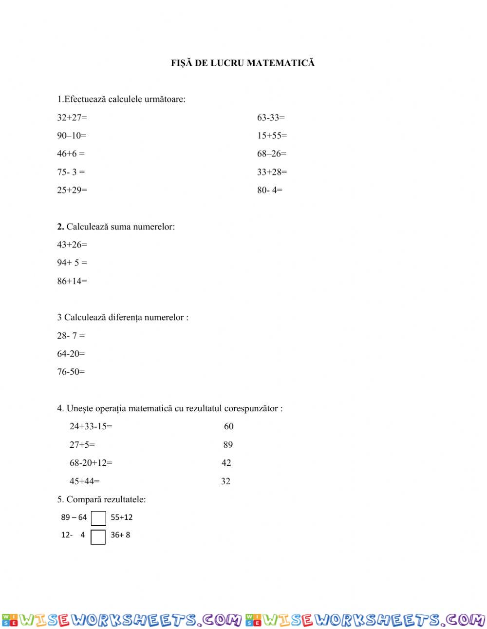 Fișă de lucru- Matematică