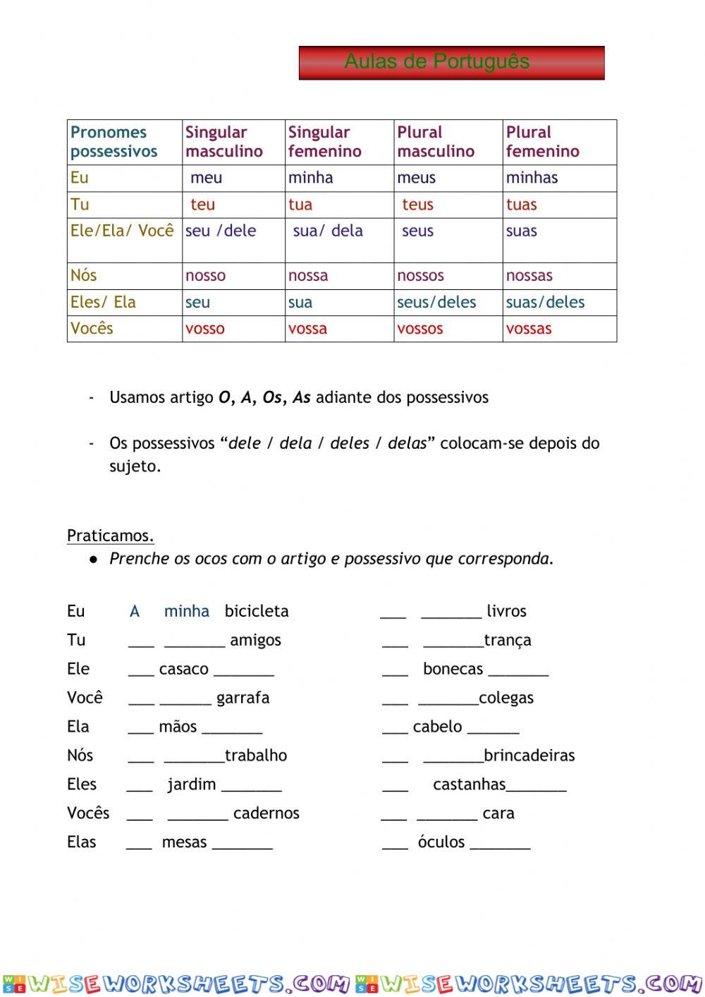 Pronomes possessivos