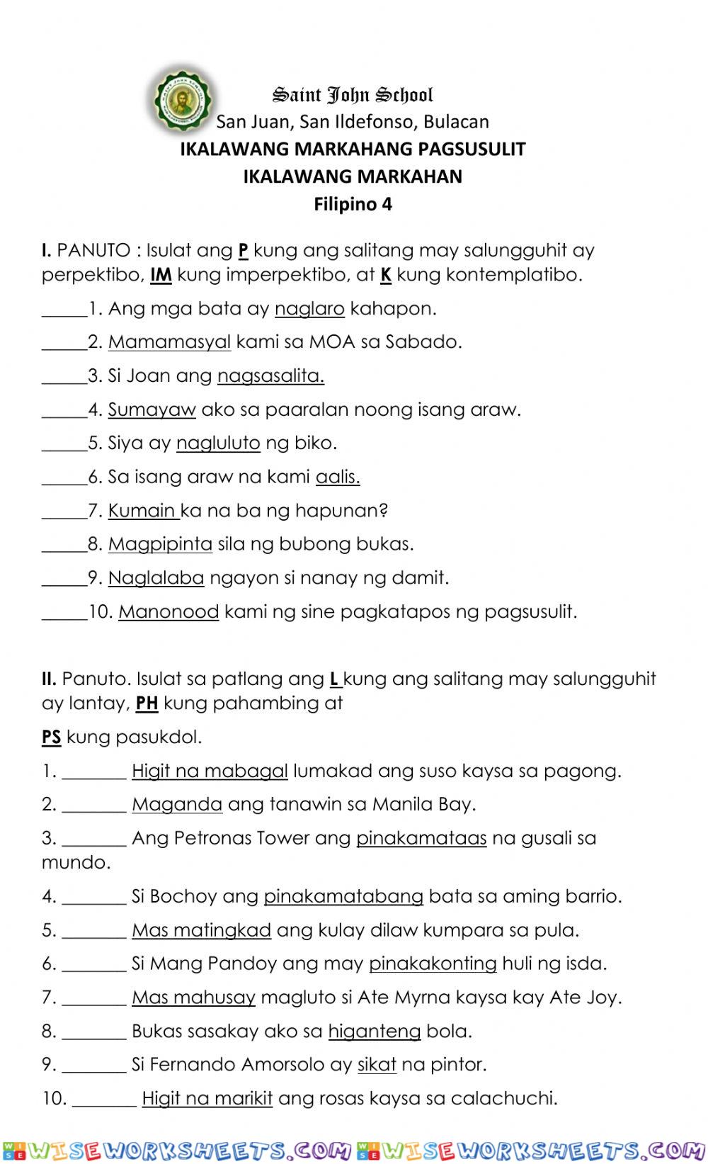 Filipino Second Periodical Test