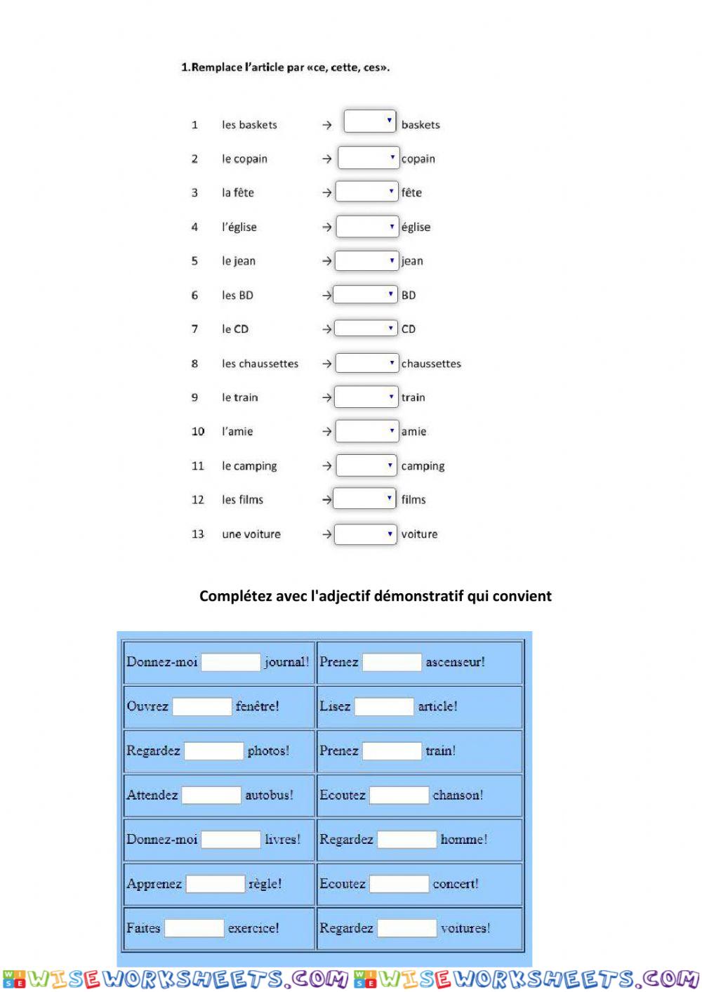 Adjectifs demonstratifs