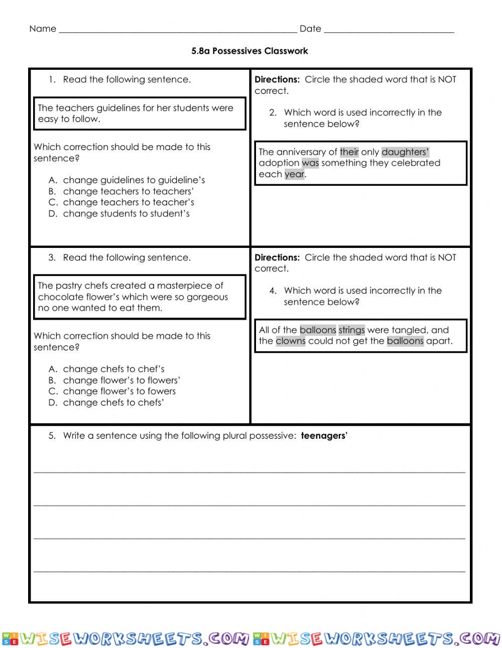 Possessive Noun Practice