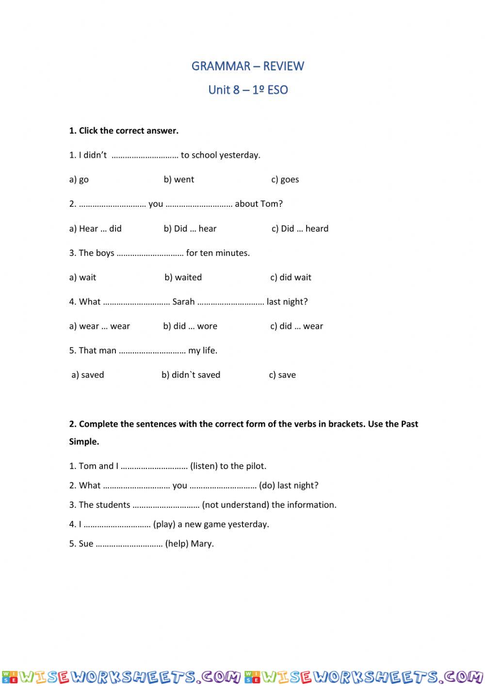 Grammar review - past simple - regular verbs