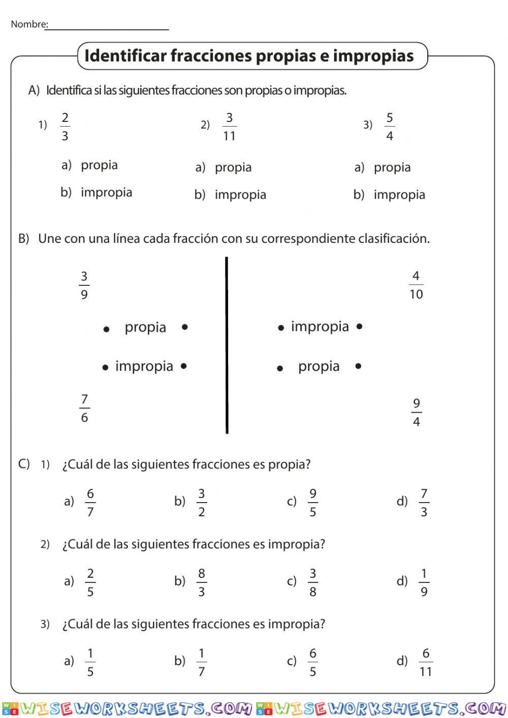 Identificar fracciones propias e impropias