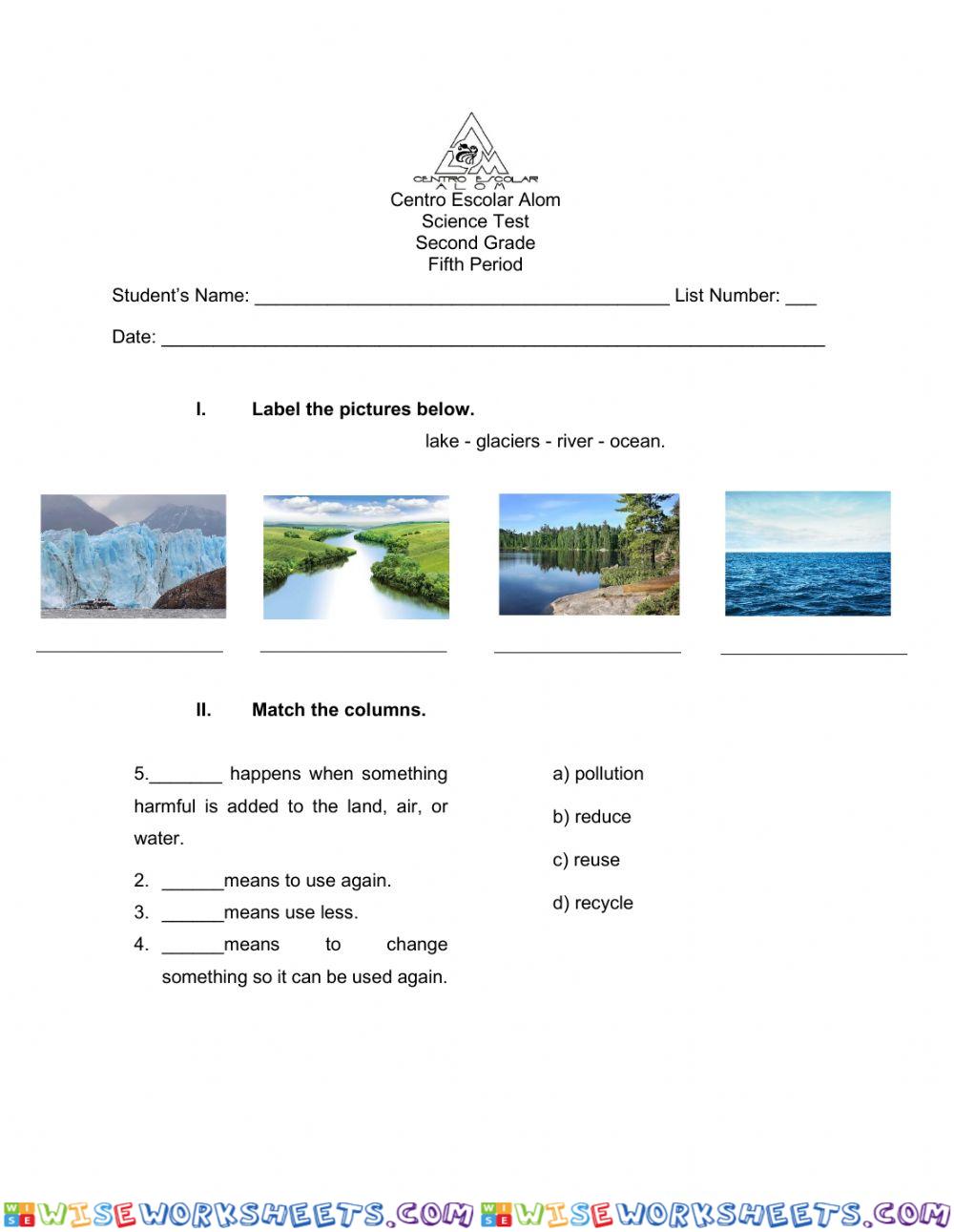 Science - Second Grade - First Period Test