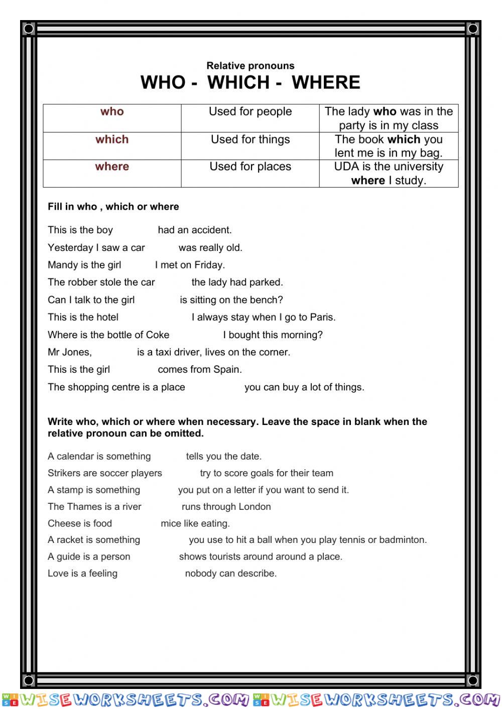 Relative pronouns practice