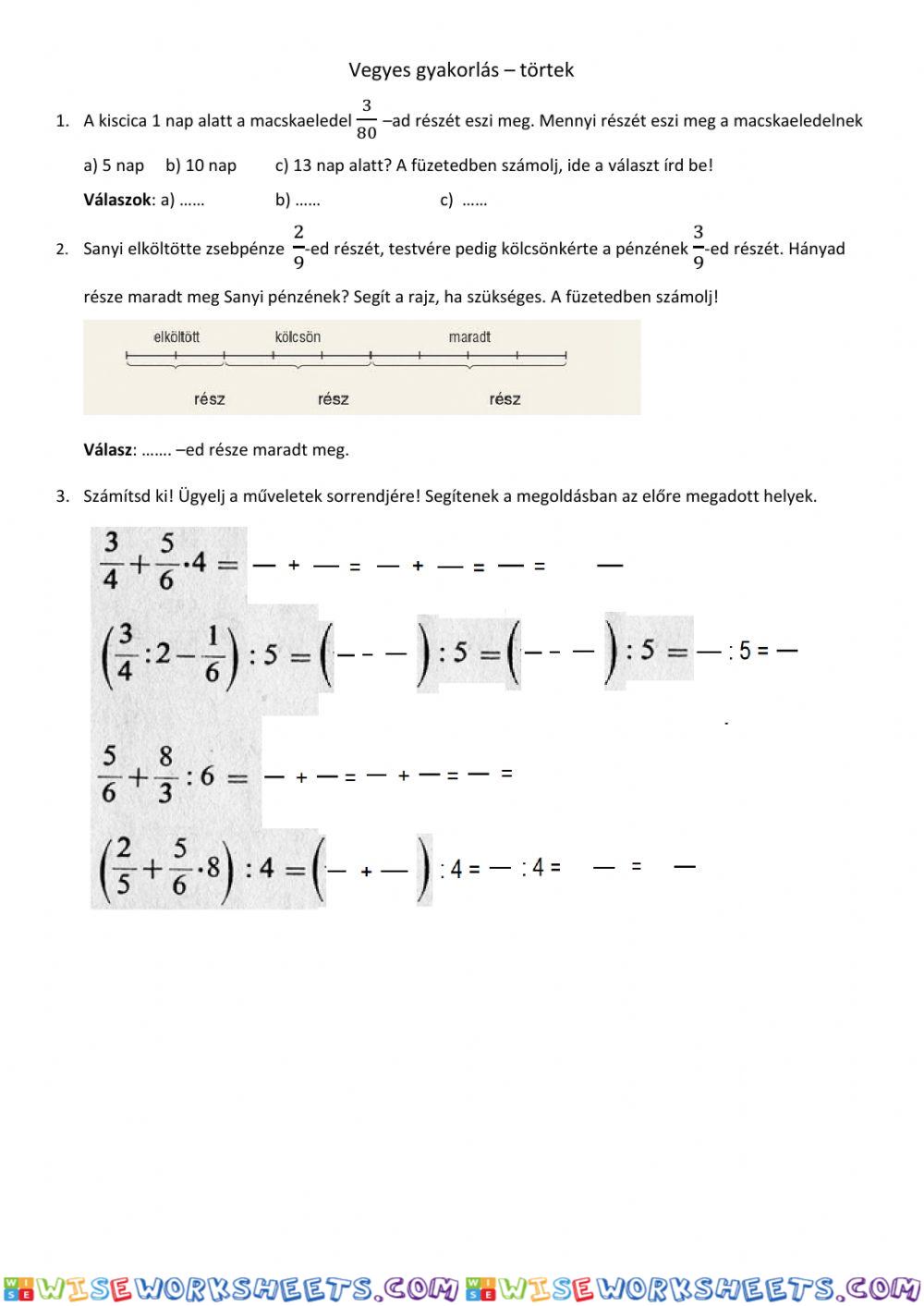 Törtek - vegyes gyakorlás (1)