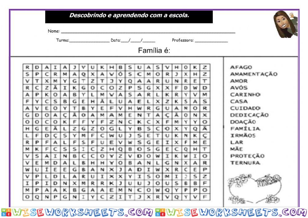Caça palavras da família
