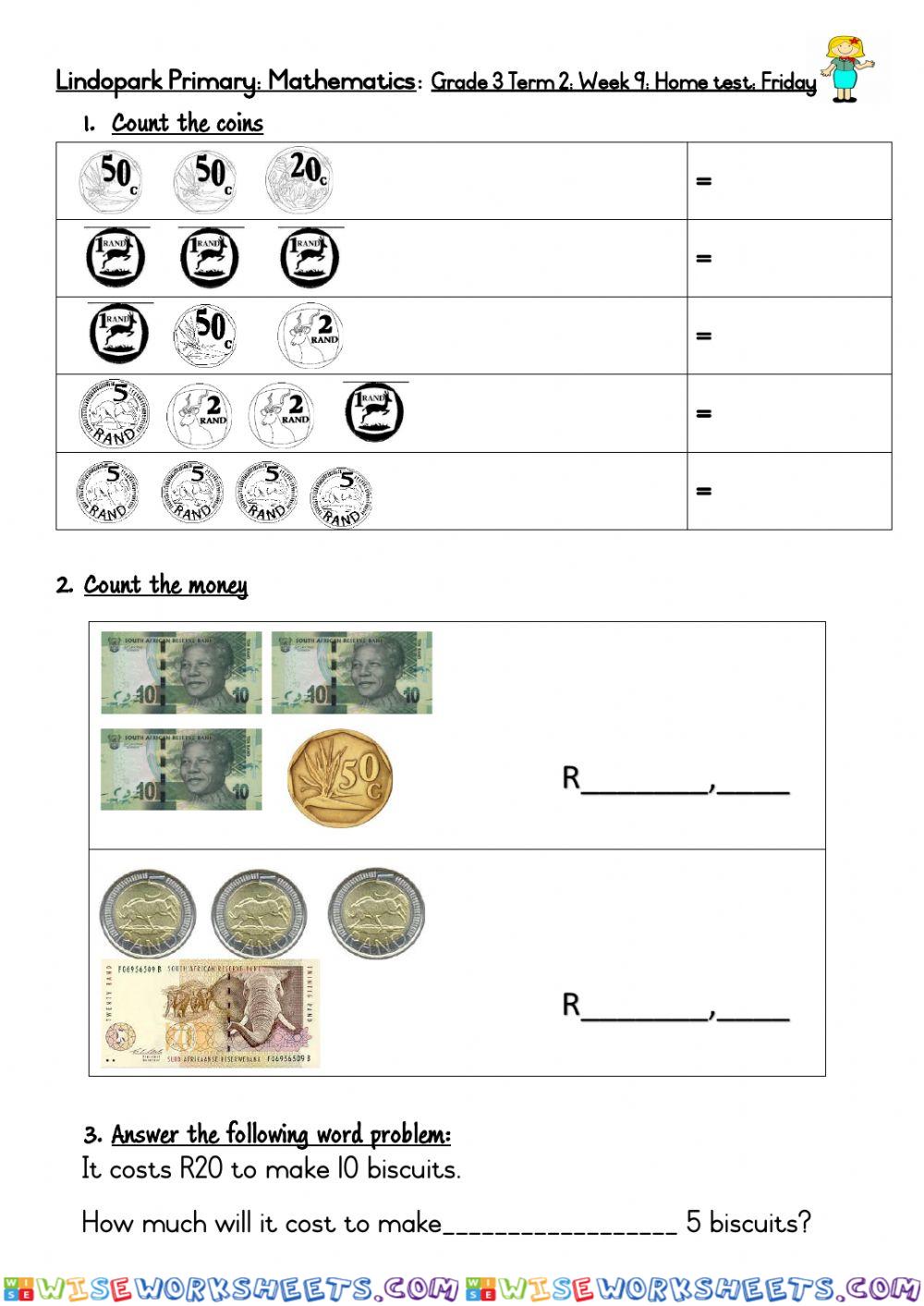 Term 2 Week 9 Math Home Test: Friday: Money