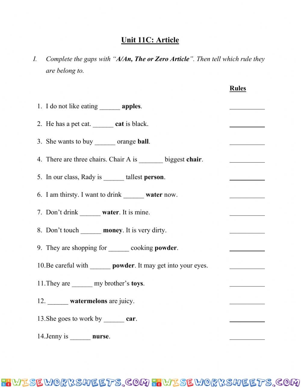 Unit 11C: Articles