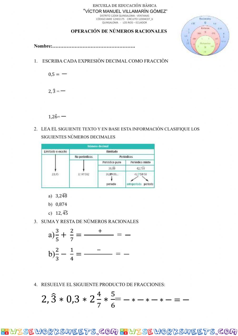 Operacion d enumeros racionales