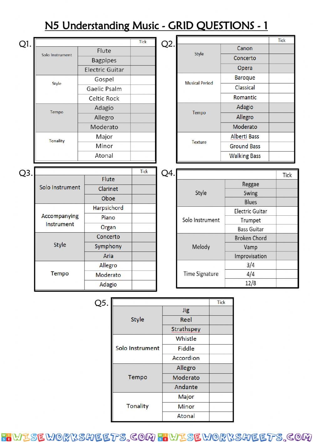 N5 Music Grid Questions 1