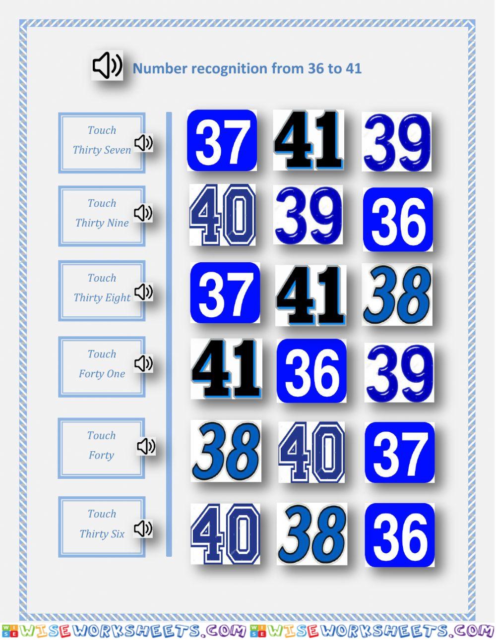 Number recognition 36, 37, 38, 39, 40, 41- LN