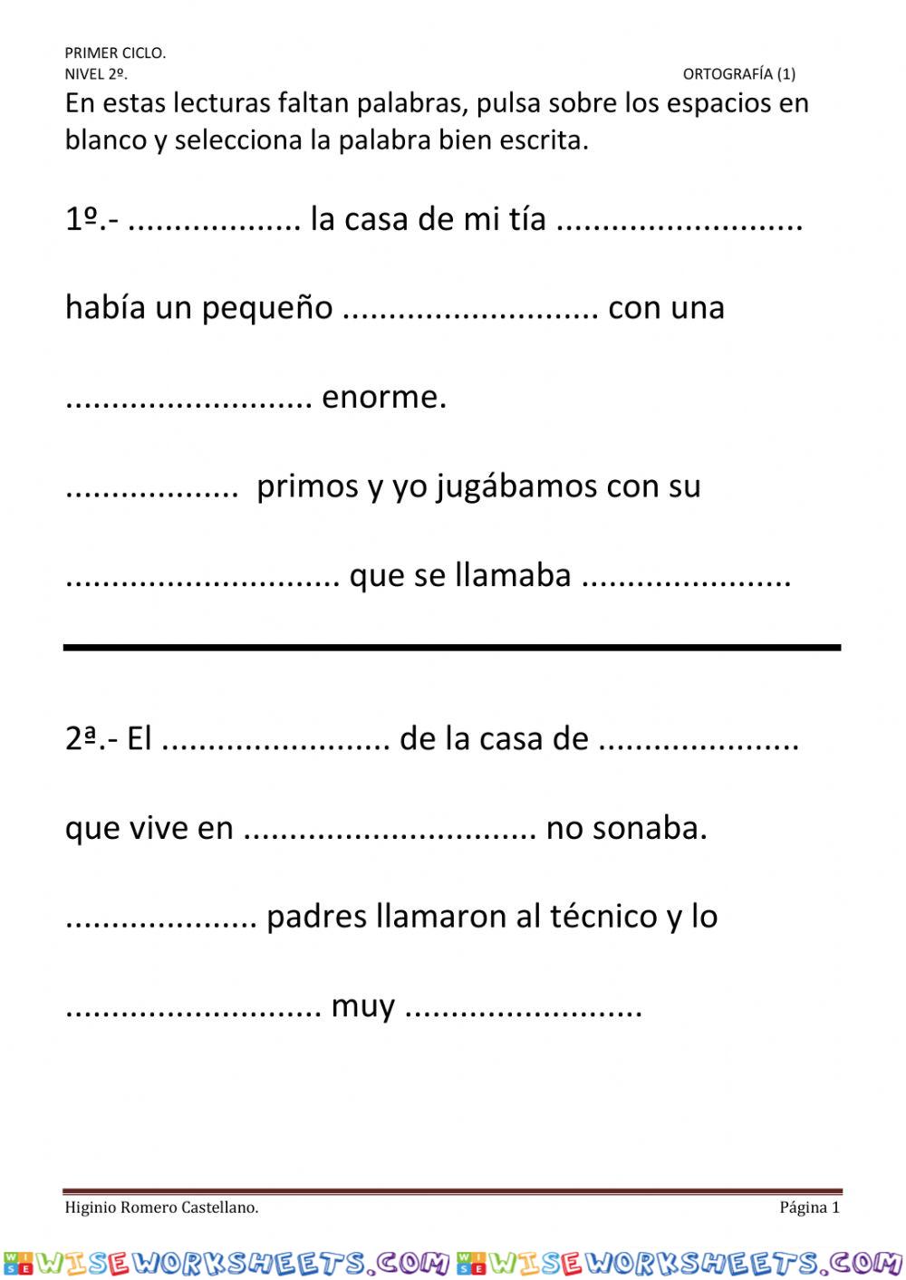 SEGUNDO PRIMARIA. ORTOGRAFÍA 1