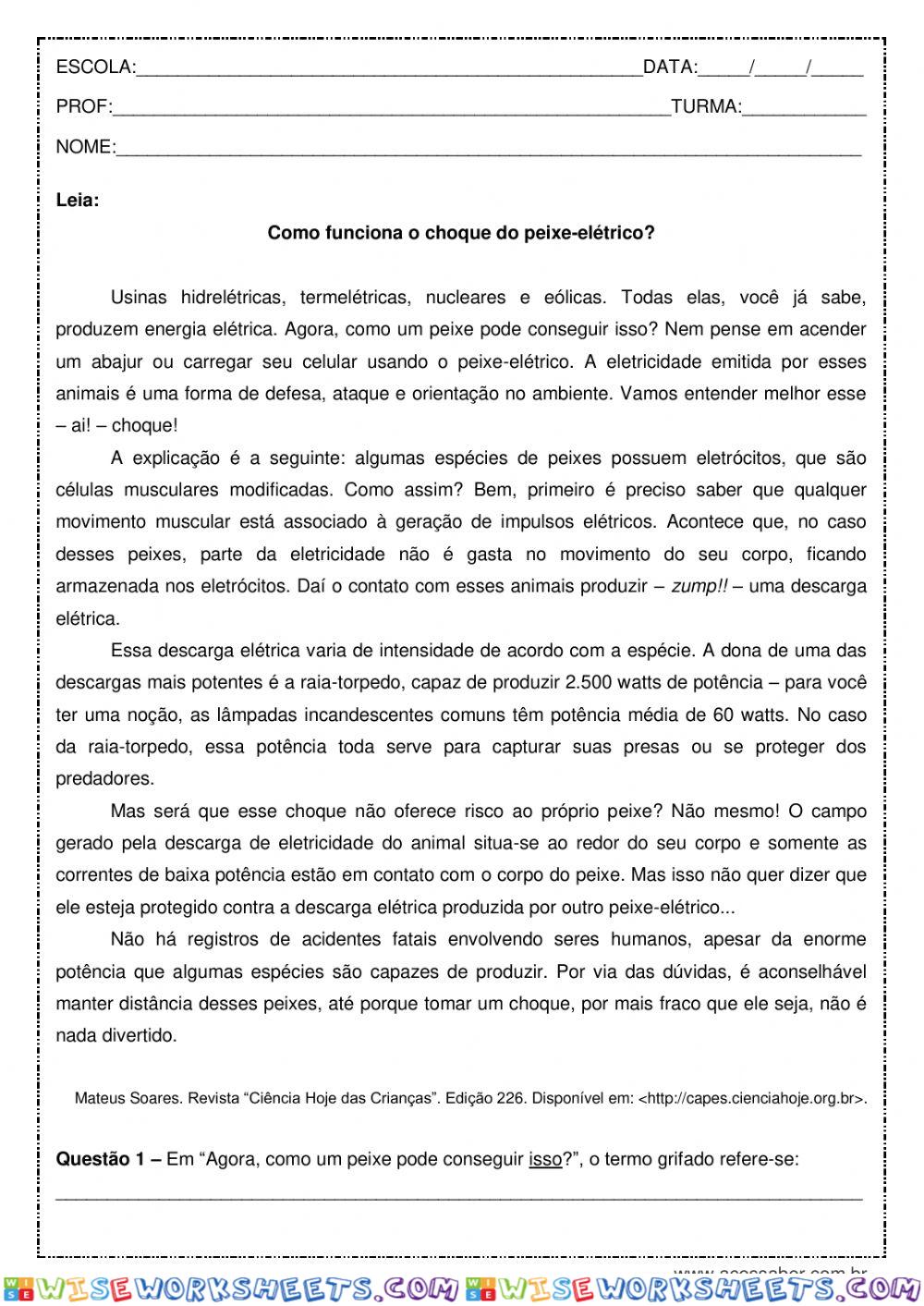 Como funciona o choque do peixe elétrico?