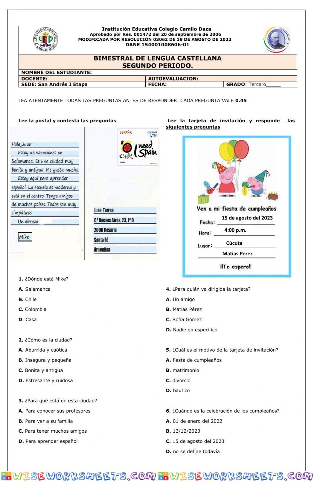 Evaluación tercero