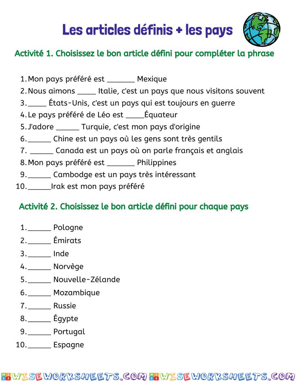 Les articles définis + les pays