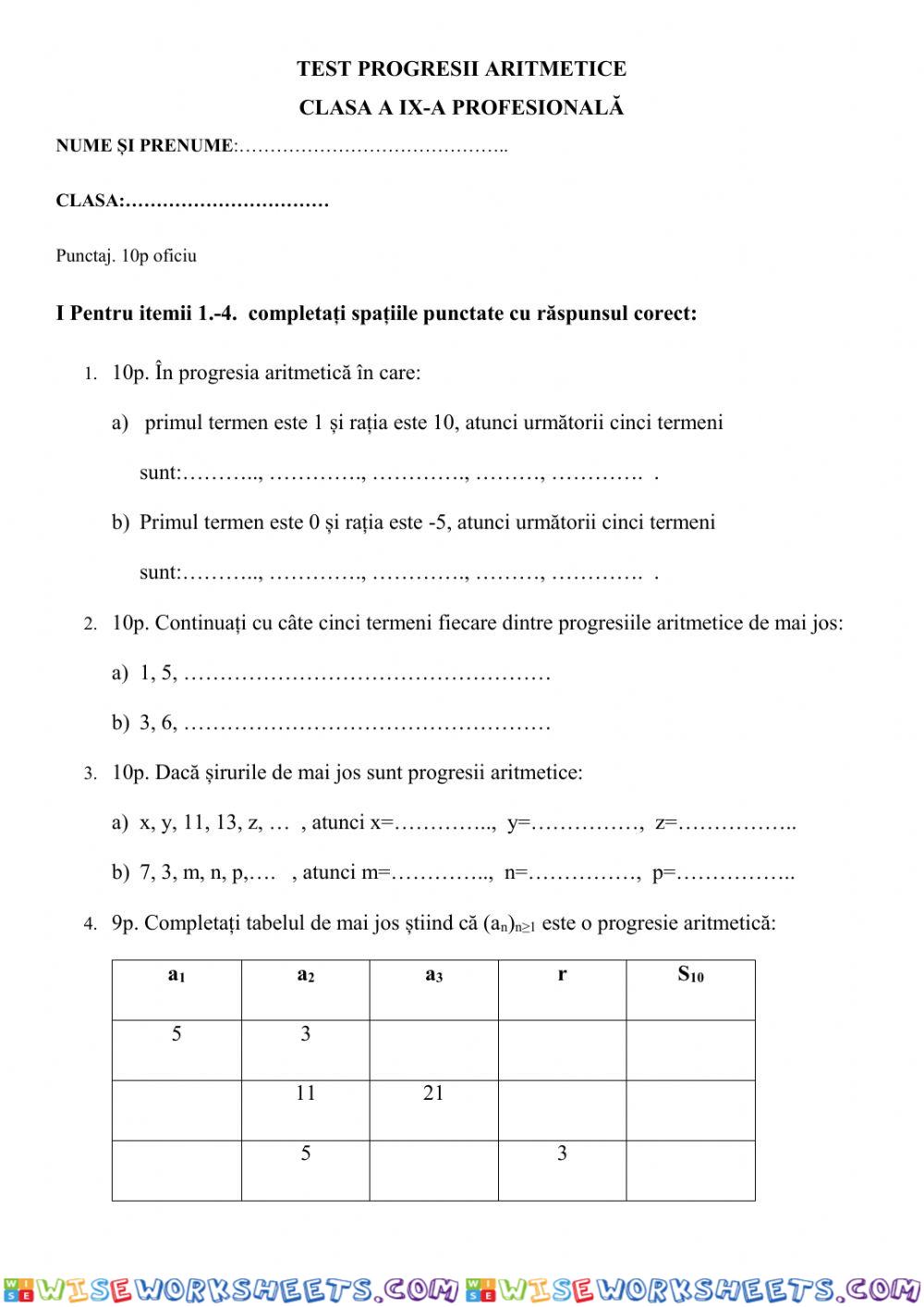 Progresii aritmetice