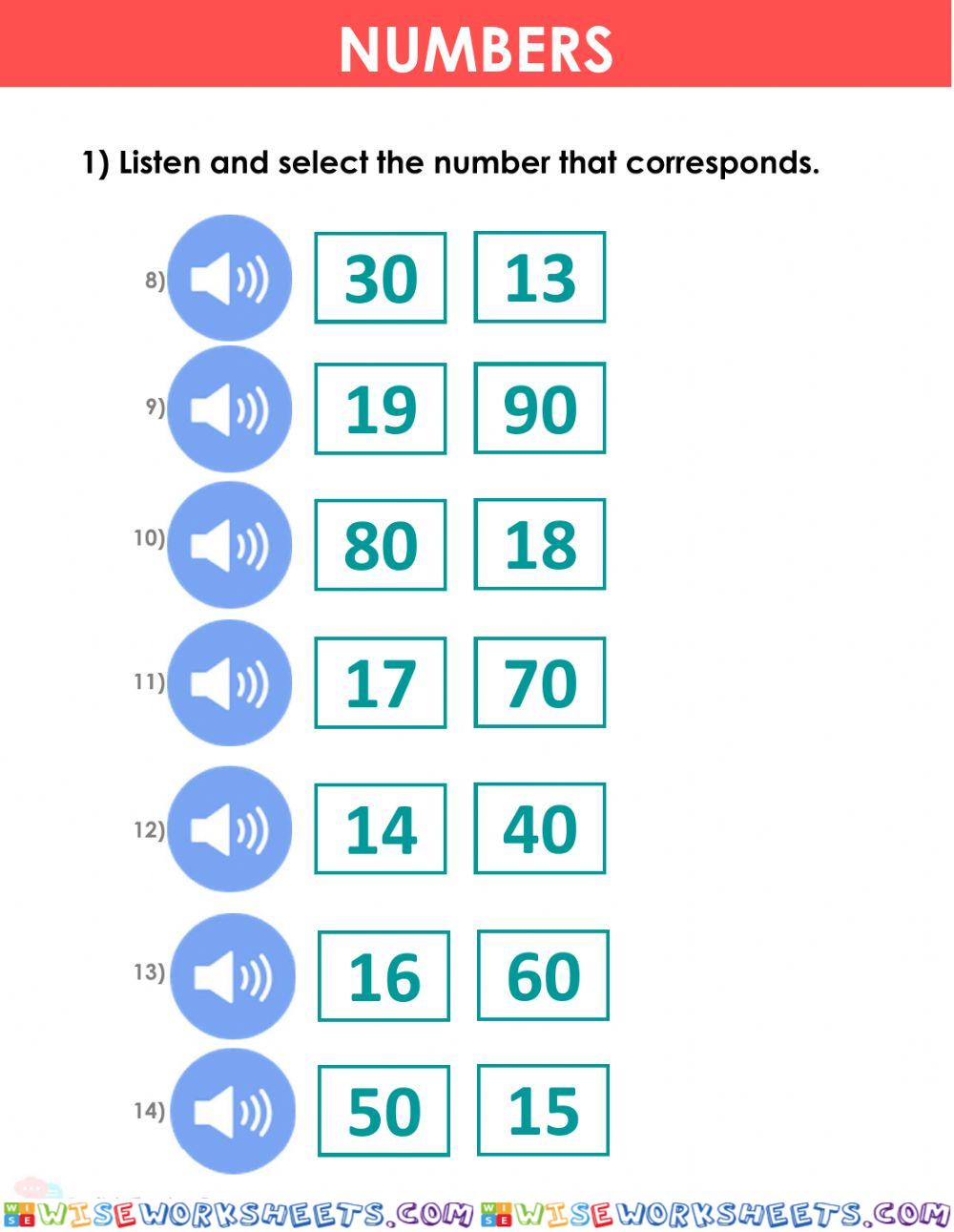 numbers from 0 to 100