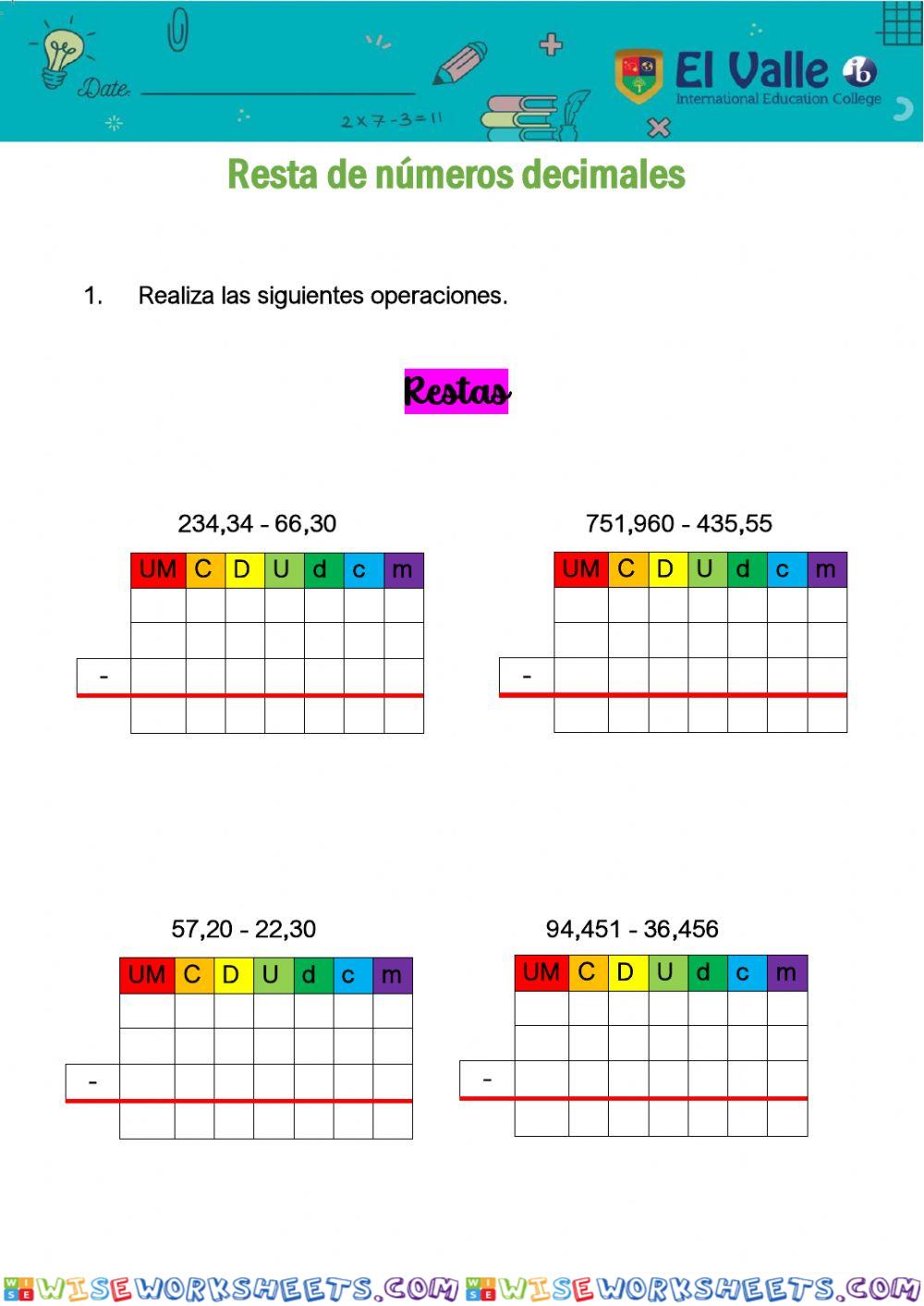 Restas con decimales
