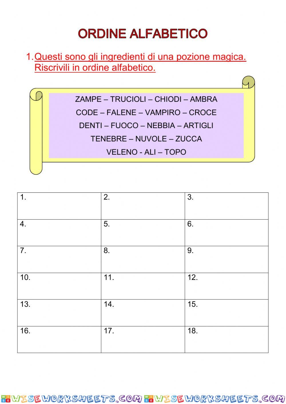 ordine alfabetico preverifica