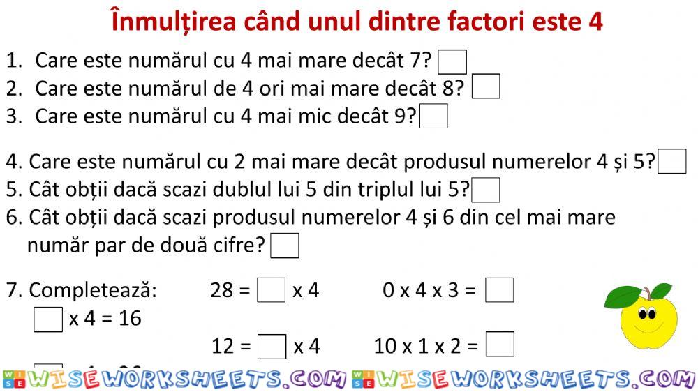 Înmulțirea când unul dintre factori este 4