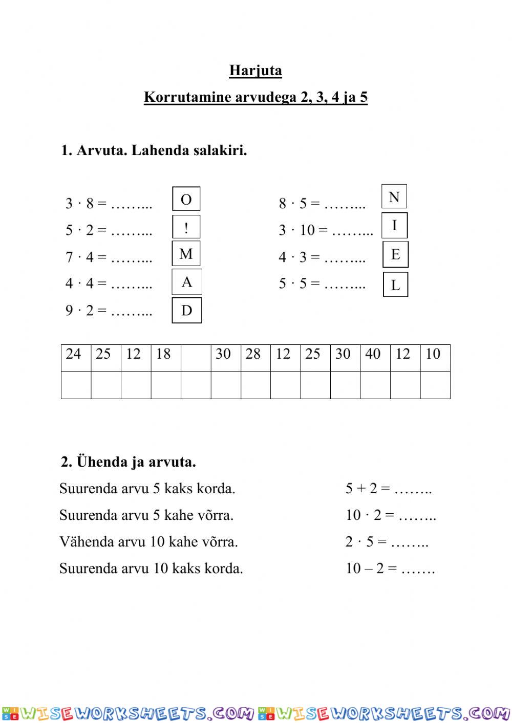 Korrutamine arvudega 2-5