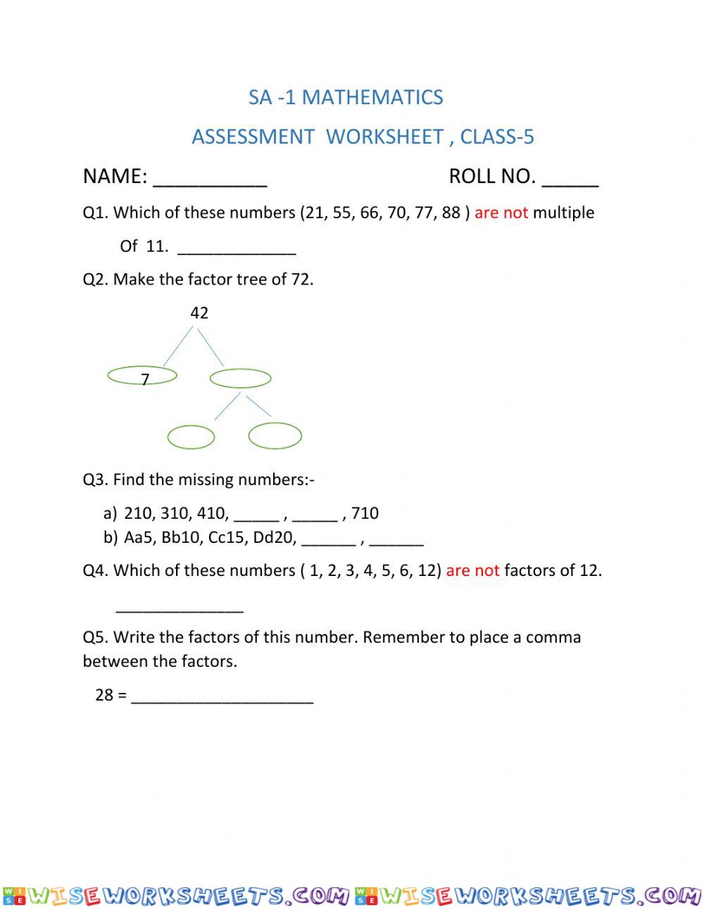 Assessment worksheet