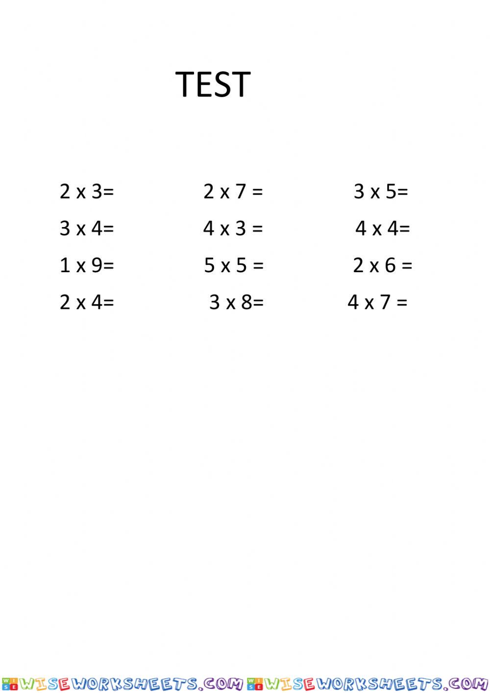 Test Înmulțirea 1,2,3,4,5