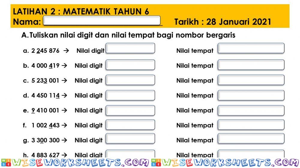 Nilai tempat dan nilai digit