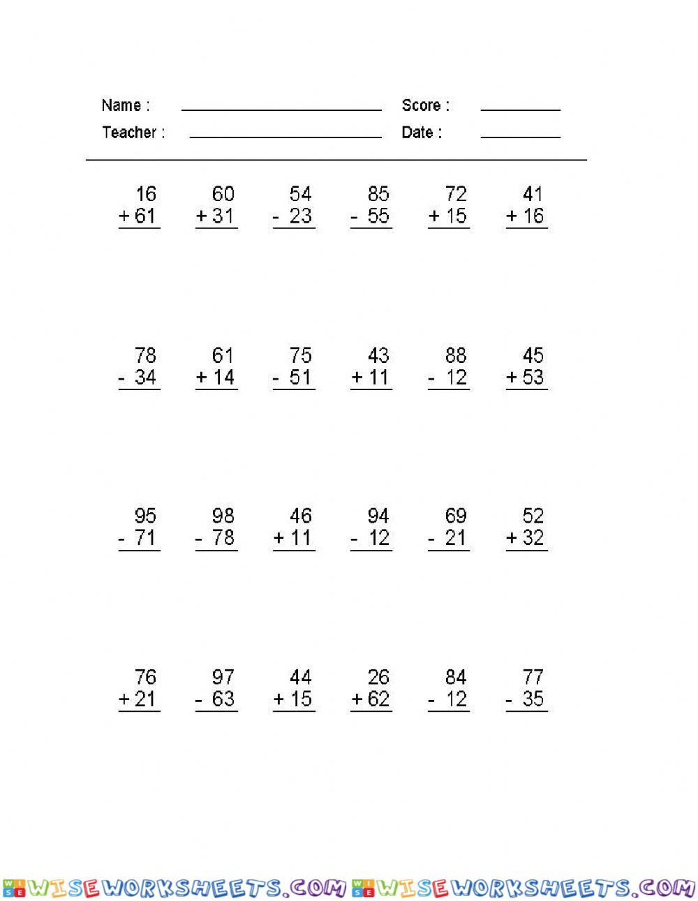 Addition and Subtraction