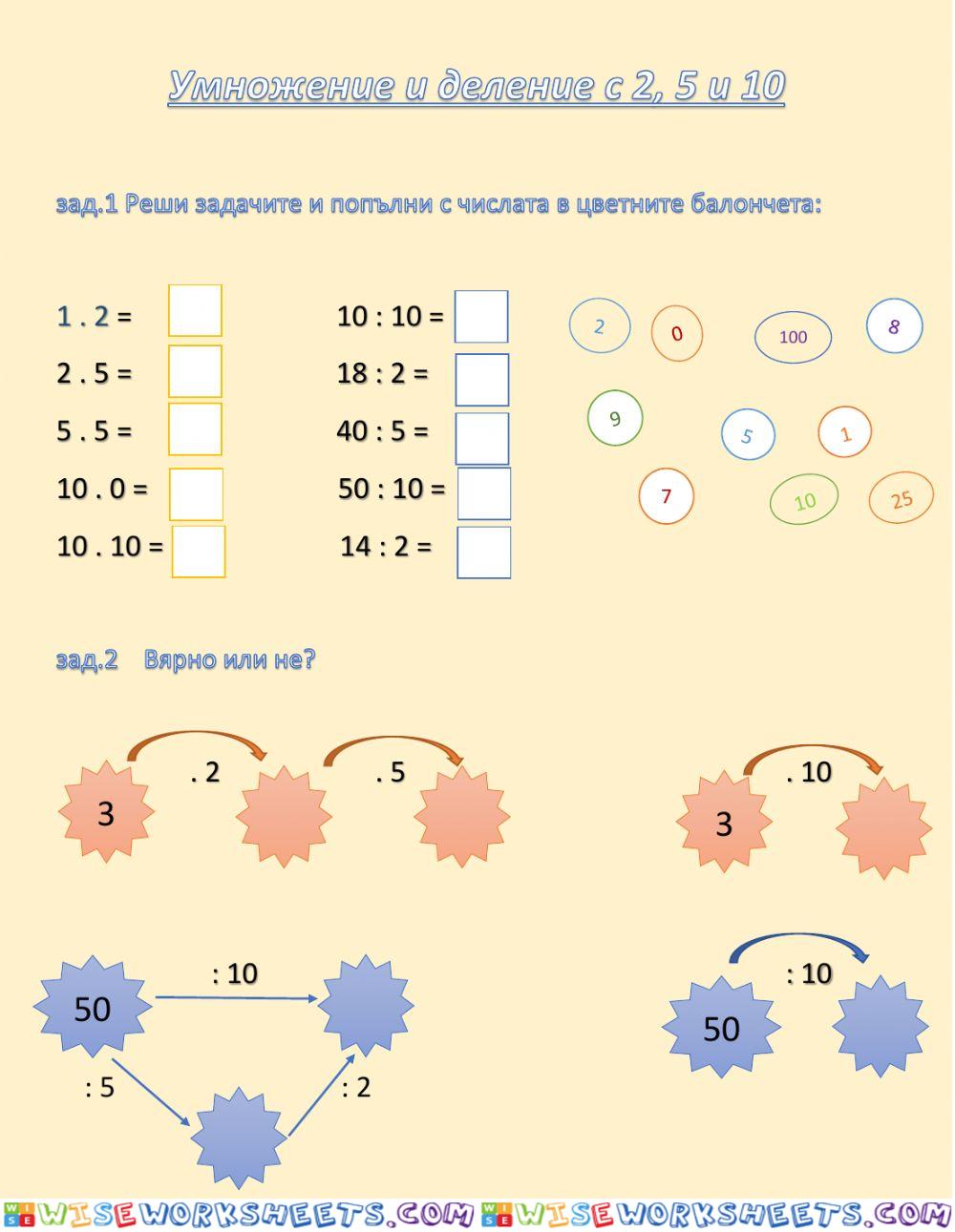 Умножение и деление с числата 2, 5 и 10