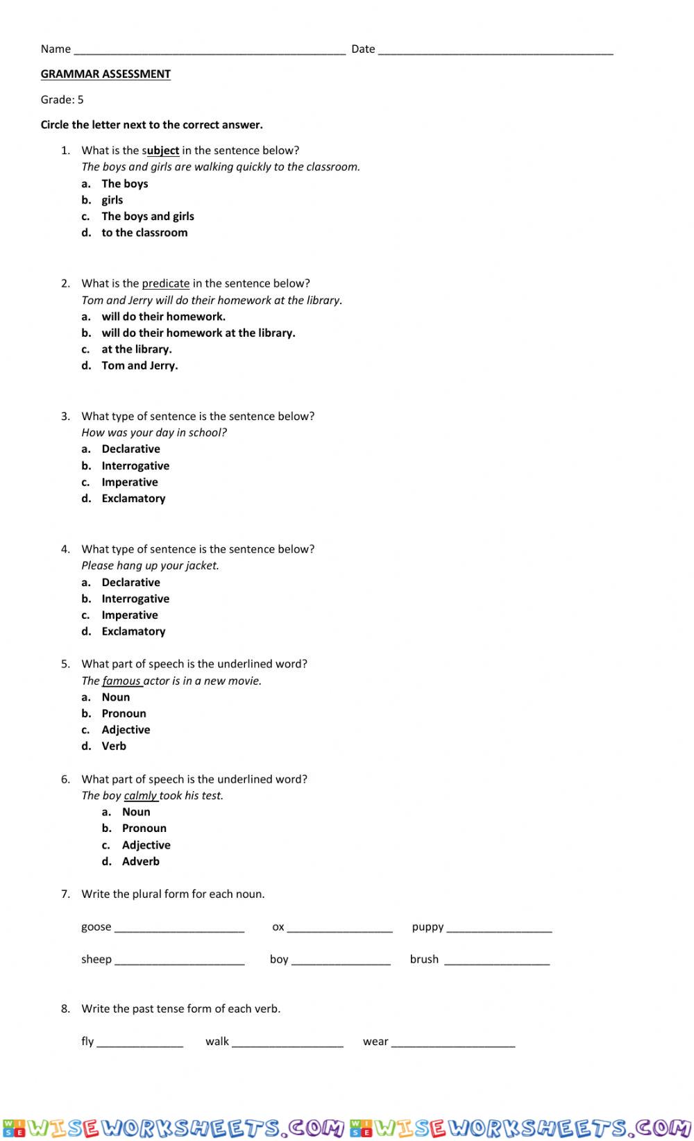Grammar assessment