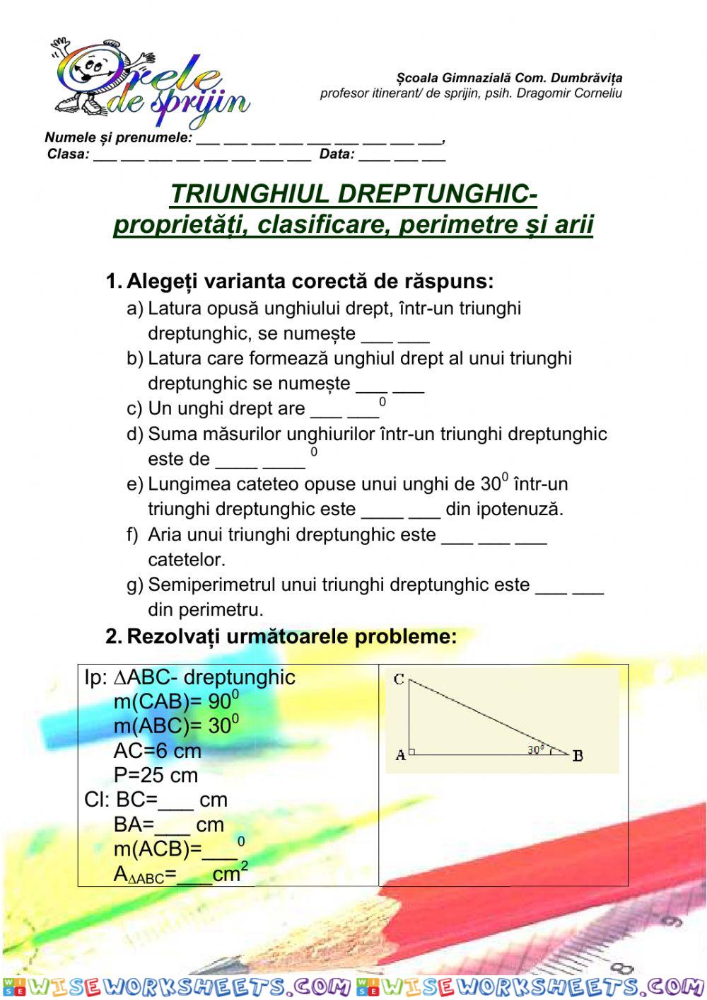 Triunghiul dreptunghic, copii cu CES